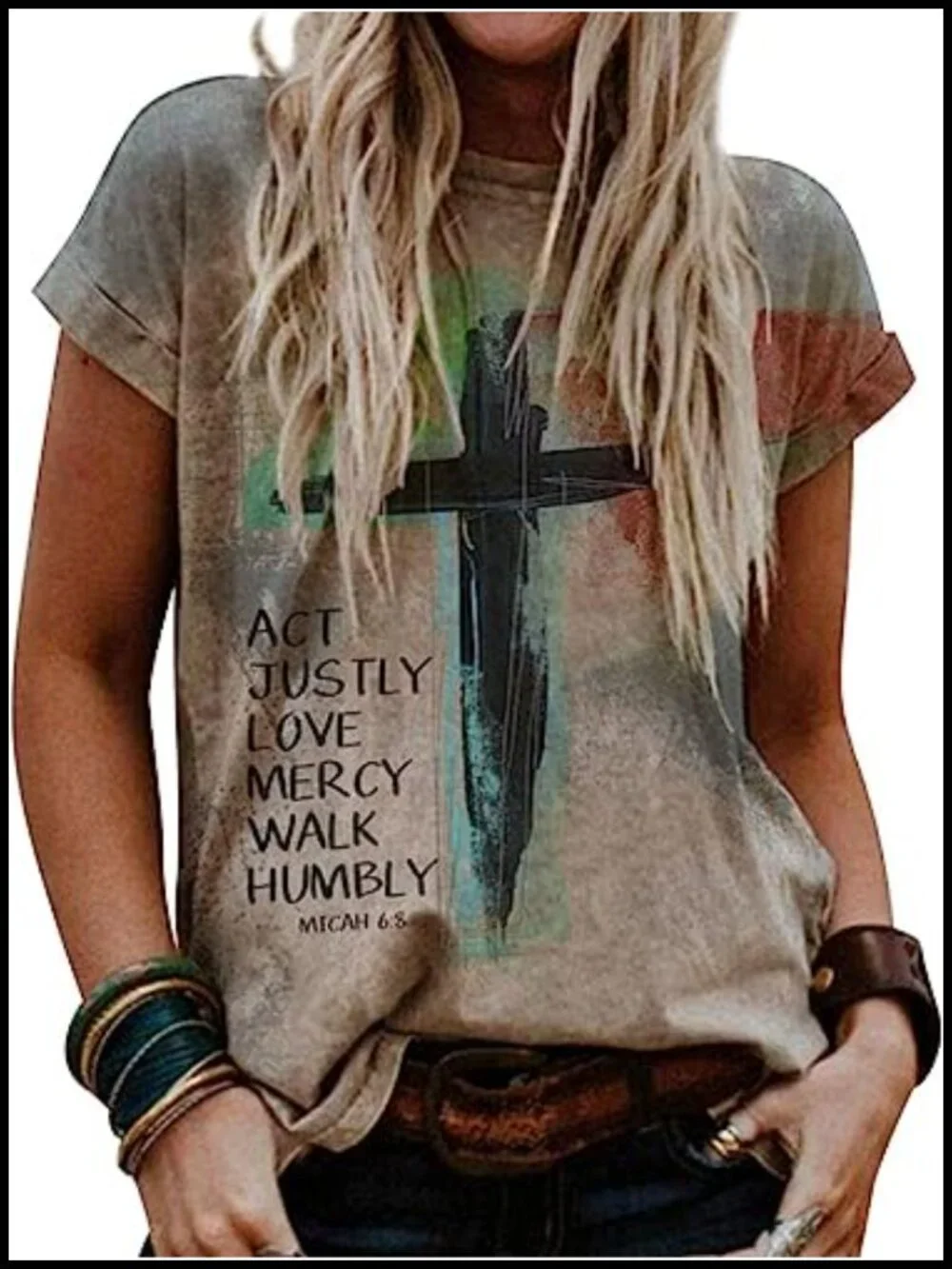 Women Vintage Christian Cross Faith Graphic Crewneck T-Shirt